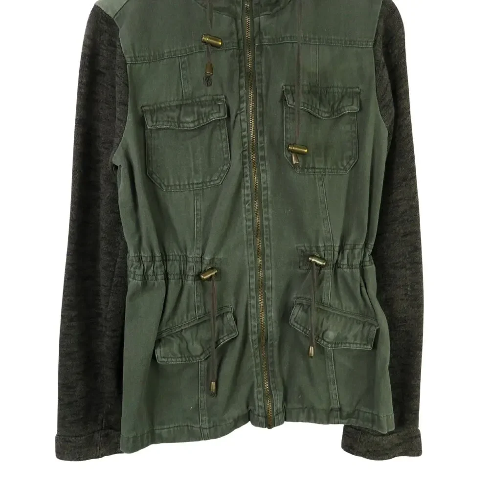 Charlotte Russe Green Military Jacket Hooded Utility Jacket Medium Casual